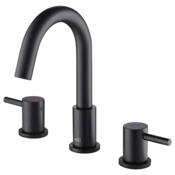 Circular Widespread Sink Faucet With Pop Up Drain, Matte Black