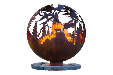 High Mountain Steel Fire Pit Sphere With Flat Steel Base
