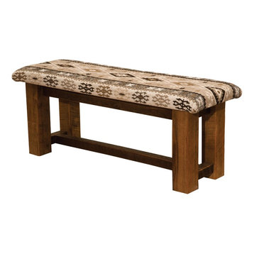 Barnwood Bench With Upholstered Seat, 48, 60, 72", 48", Upgrade Fabric