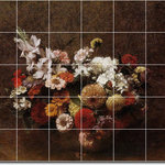 Picture-Tiles.com - Henri Fantin-Latour Flowers Painting Ceramic Tile Mural #83, 72"x60" - Mural Title: Bouquet Of Flowers2