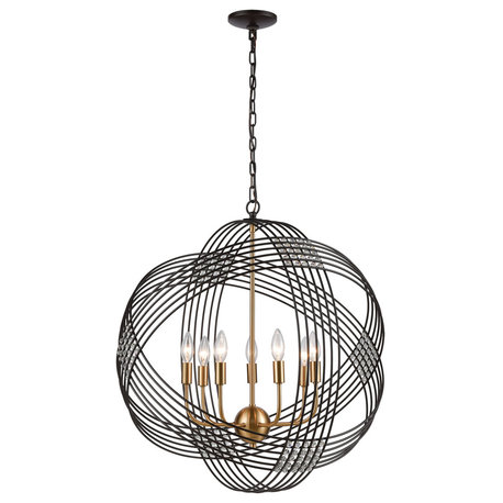 Concentric 7-Light Chandelier, Oil Rubbed Bronze With Clear Crystal Beads