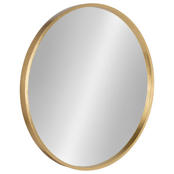 Travis Round Wood Accent Wall Mirror, Gold 25.6" Diameter