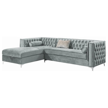 Coaster Bellaire Velvet Tufted Left Facing Storage Sectional in Silver