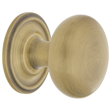 New York Brass 1 3/8" Cabinet Knob With Classic Rose, Antique Brass