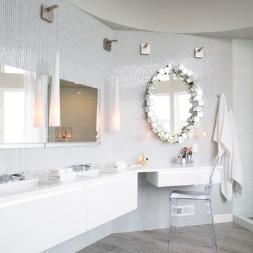 Glamorous White Glass Tile Master Bath