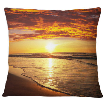 Vibrant Yellow Sun and Calm Waves Seascape Throw Pillow, 18"x18"
