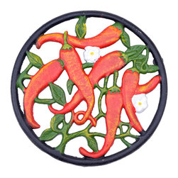 Import Wholesales - Decorative Cast Iron Trivet, Hot Chilli Peppers, 7" Wide - Trivets