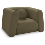 Meridian Furniture - Abbington Boucle Fabric Upholstered Chair, Olive - Give your room a new look with the chic Abbington chair in stunning olive boucle fabric. Embrace the richness of its texture and the boxy, geometrically inspired design that adds a touch of contemporary flair. This chair is not just furniture; it's an aesthetic experience. Complete with an included ball pillow, the Abbington chair is a sophisticated choice, promising both comfort and style for your living space. Redefine elegance with this eye-catching addition to your home from an unparalleled collection that lets you mix and match to suit your style preferences.