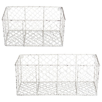 DII Wall Mount Chicken Wire Basket, Set of 2 Antique White S/M