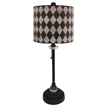 28" Crystal Lamp With Black Diamond Gray Papyrus, Oil Rubbed Bronze, Single