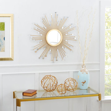 Brinley Mirrored Sunburst Round Wall Mirror