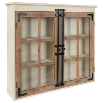 Hutchins Decorative Two Door Wood Wall Cabinet, White/Brown 30x6.5x27.5