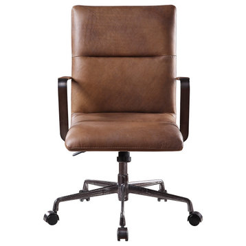 5 Star Base Faux Leather Upholstered Wooden Office Chair , Brown