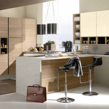 Cream and light wood kitchen with open storage