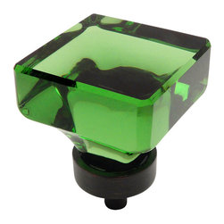 Cosmas - Cosmas 6377ORB Oil Rubbed Bronze and Glass Square Cabinet Knob, Green Glass - Cabinet And Drawer Knobs