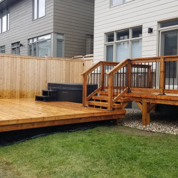 Custom wood deck around hot tub