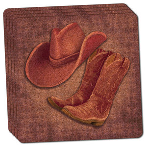 Cowboy Hat And Boots Country Thin Cork Coaster Set Of 4 Contemporary Coasters By Made On Terra Houzz