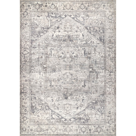 Nuloom Atrium Medallion Traditional Vintage Washable Area Rug, Grey 5'x8'