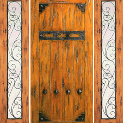 Door with Two Sidelites Exterior Prehung Knotty Alder, Clavos - Front Doors