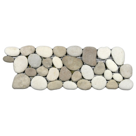 Java Tan & white pebble border, 4"x12", mesh-backed stone tile