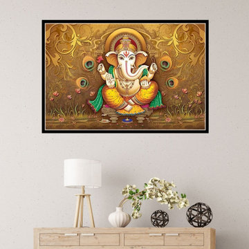 Gold Yellow Ganesha Canvas Wall Art