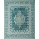 Noori Rug - Fine Vintage Distressed Tinsley Blue Rug 9'10"x12'10" - Indicative of an antique heirloom, this charismatic area rug instantly adds artful elegance to any ensemble. While its intricate and distressed Persian-inspired motif effortlessly stands out. To extend the life of this rug, we recommend to always use a rug pad. Professional cleaning only