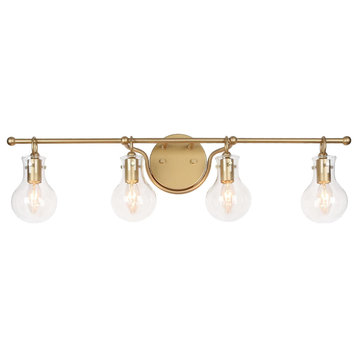 4-Lights Modern and Matte Gold With Clear Glass Shade LED Vanity Light