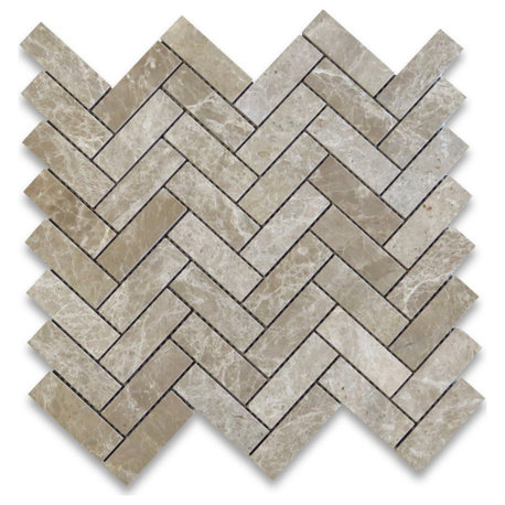 Emperador Light Brown Marble 1x3 Herringbone Mosaic Tile Polished, 1 sheet