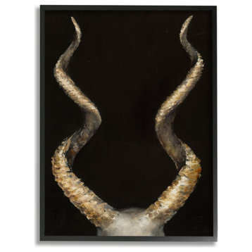 Goat Horns Shadow Black Gold Animal Painting, 11"x14"