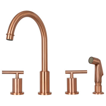 Akicon™ Two-Handles Copper Widespread Kitchen Faucet With Plastic Side Sprayer