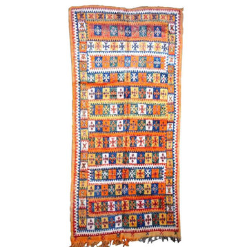 Handmade Antique Moroccan Berber Rug, 4.2'x9.2', 130cmx280cm 1900s