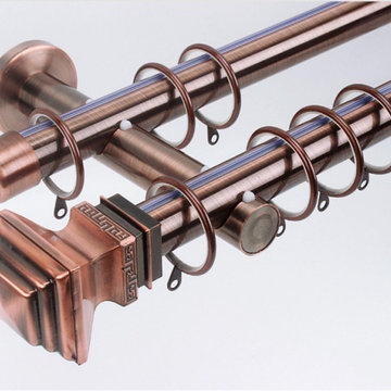 QYR09 1-1/8" Hayward Red Bronze Steel Curtain Rod Set With Ball And Square Finia