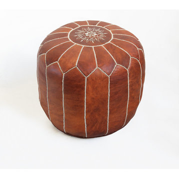 Tall Leather Moroccan Pouf Stool