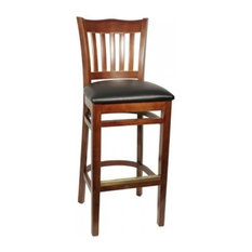 FDW - Slat Back Wooden Barstool, Wooden Seat, Mahogany - Bar Stools and Counter Stools
