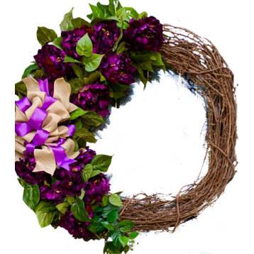 XL Fall Wreath, Purple Peony Tuscan Outdoor All Season Spring Floral