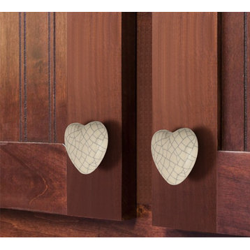 Crackled Heart 1-37/50", 44 mm, White Cabinet Knob, Pack of 10