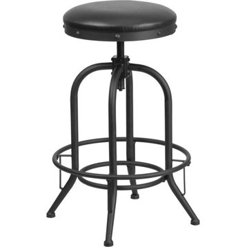 Stool With Swivel Lift Black Leather Seat, Bar Height