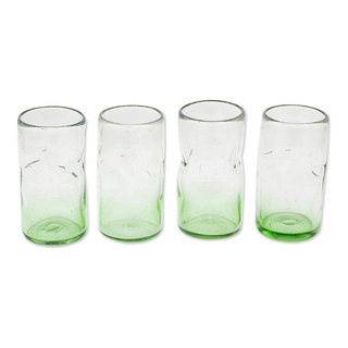 NOVICA Artisan Crafted Clear Green Glass Recycled Glasses, 15 oz 'Conical' (Set of 6)