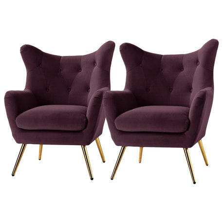Upholstered Accent Chair With Tufted Back, Set of 2, Purple