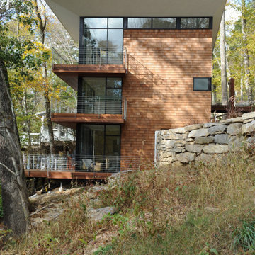 Contemporary Lakefront Shingle Style Vacation Home With Wraparound Decking
