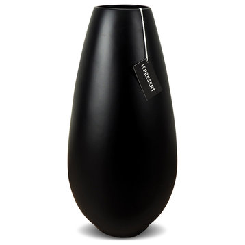 Drop Wide Tall Ceramic Vase in Black Matte 13.7"H