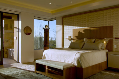 Example of a trendy wallpaper bedroom design in Phoenix