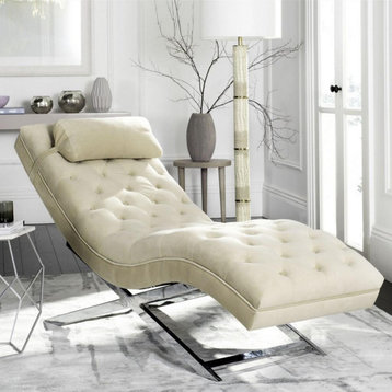 Boyd Chaise With Headrest Pillow, Beige/Silver