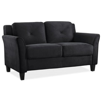 Bowery Hill Transitional Microfiber Loveseat with Curved Arm in Black