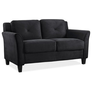 Bowery Hill Transitional Microfiber Upholstered Loveseat in Black
