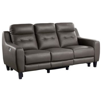 Lexicon Conrad 19.5" Modern Leather Power Double Reclining Sofa in Grayish Brown