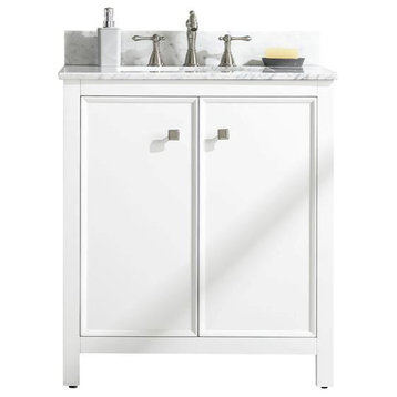 Legion Furniture 30" White Finish Sink Vanity Cabinet With Carrara White Top