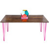 Solid Walnut Table With 3 Rod Powder Coated Hairpin Legs, Pink