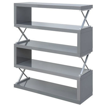 Furniture of America Sheena Contemporary Wood 5-Shelf Bookcase in Glossy Gray