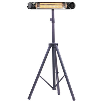 35.4" Electric Carbon Infrared Heat Lamp With Remote and Tripod Stand, Black